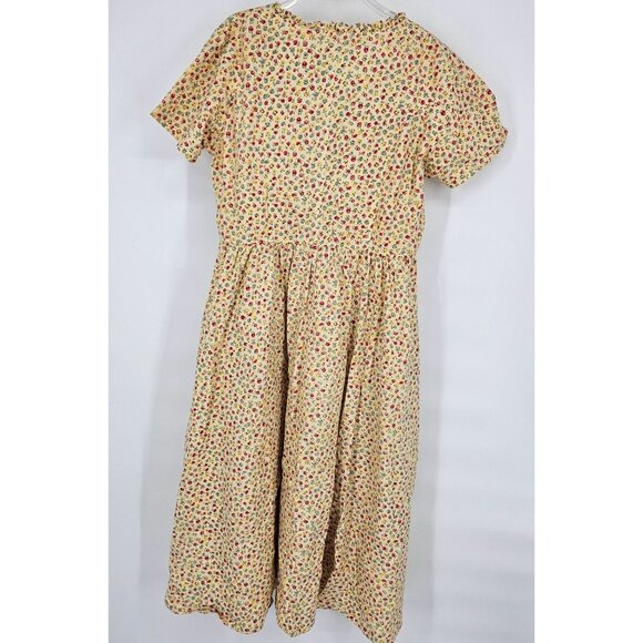 Midi A Line Dress Large Floral Yellow Button Pockets Boho Cottage Country Modest - Picture 7 of 10